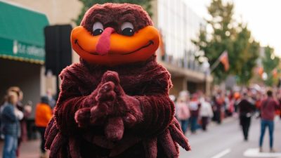 Hokie Bird with hands together