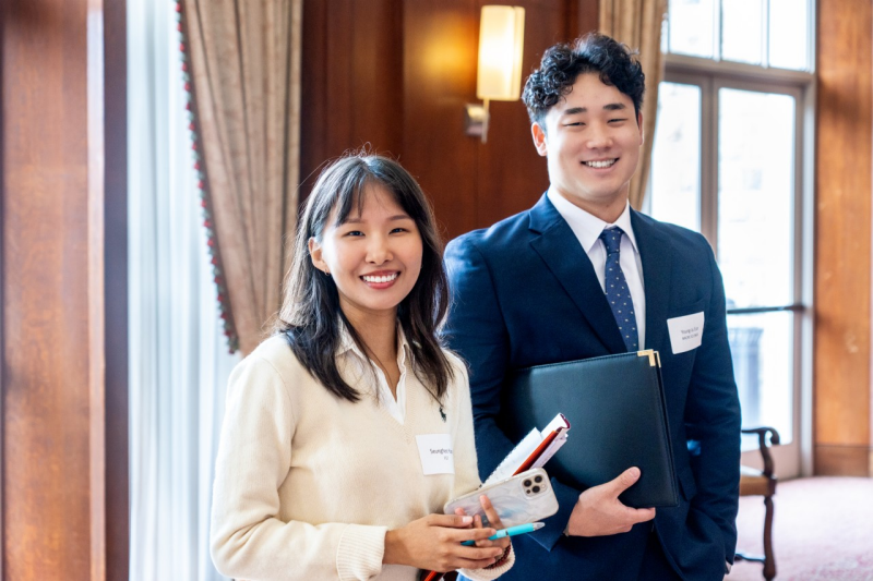 Students at career fair booth
