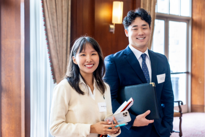 Students at career fair booth
