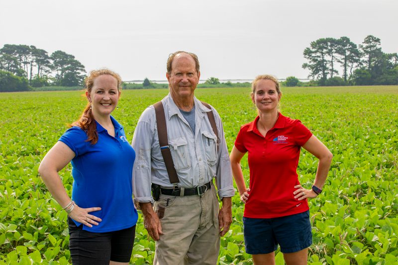Two VCE agents with a farmer in a field