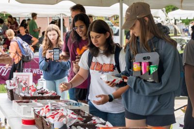 Students in line grabbing food