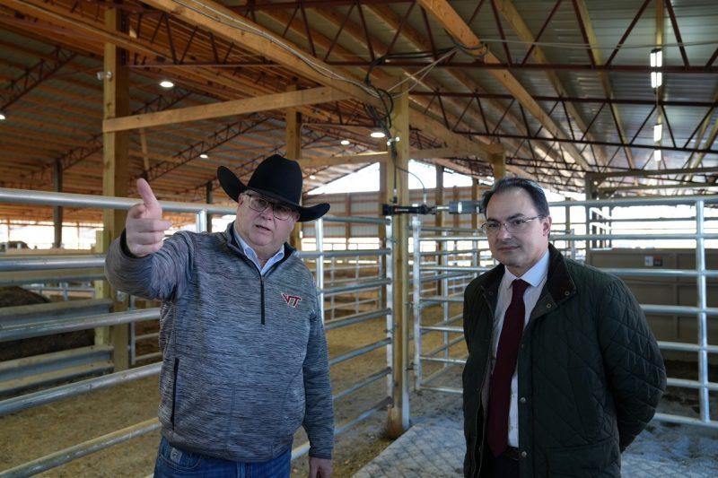 Mario Ferruzzi (at right) meets with Gene Copenhaver (at left), president-elect of the National Cattleman's Beef Association while traveling the state to talk to college stakeholders.